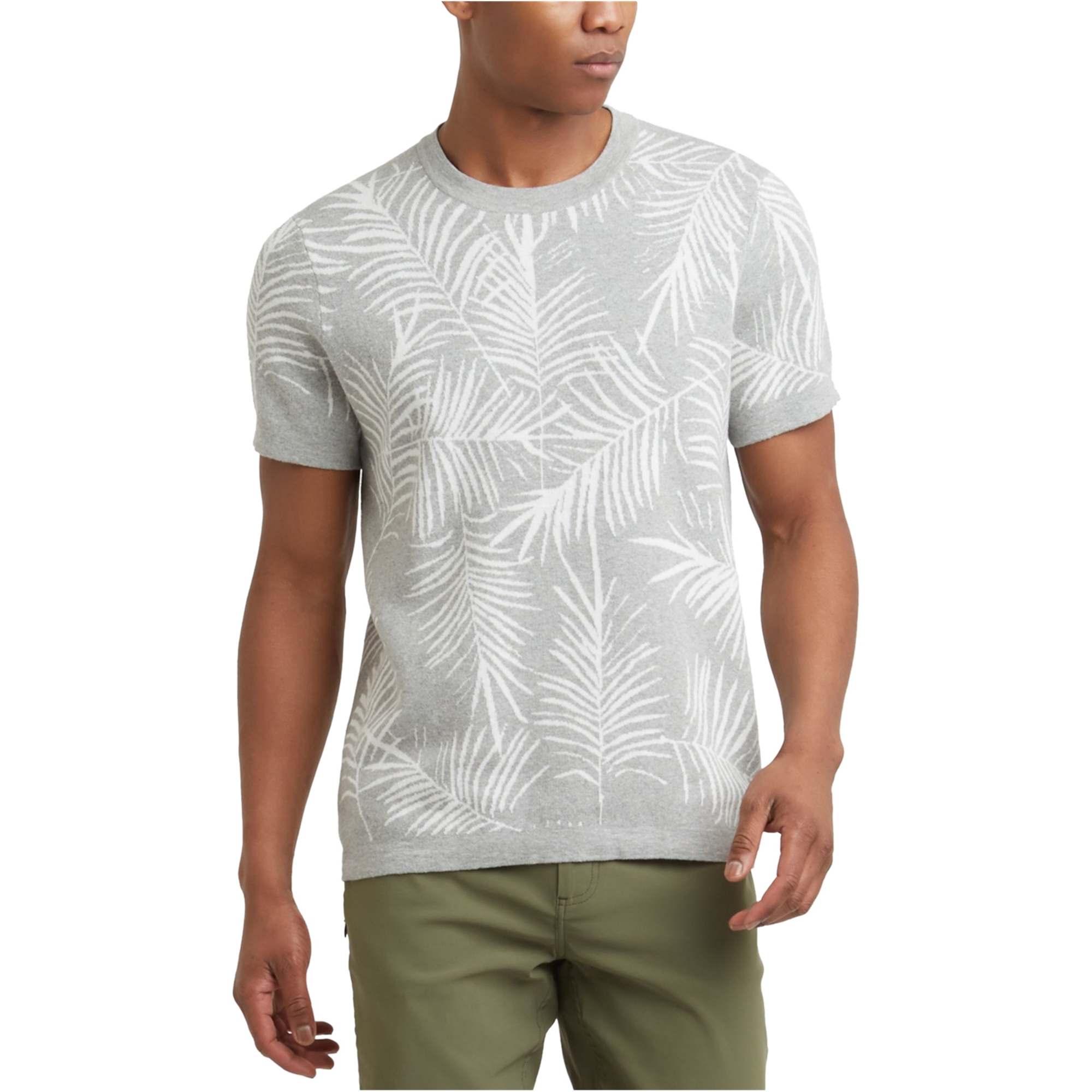Kenneth Cole Mens Palm Jacquard Knit Basic T-Shirt, Grey, XX-Large